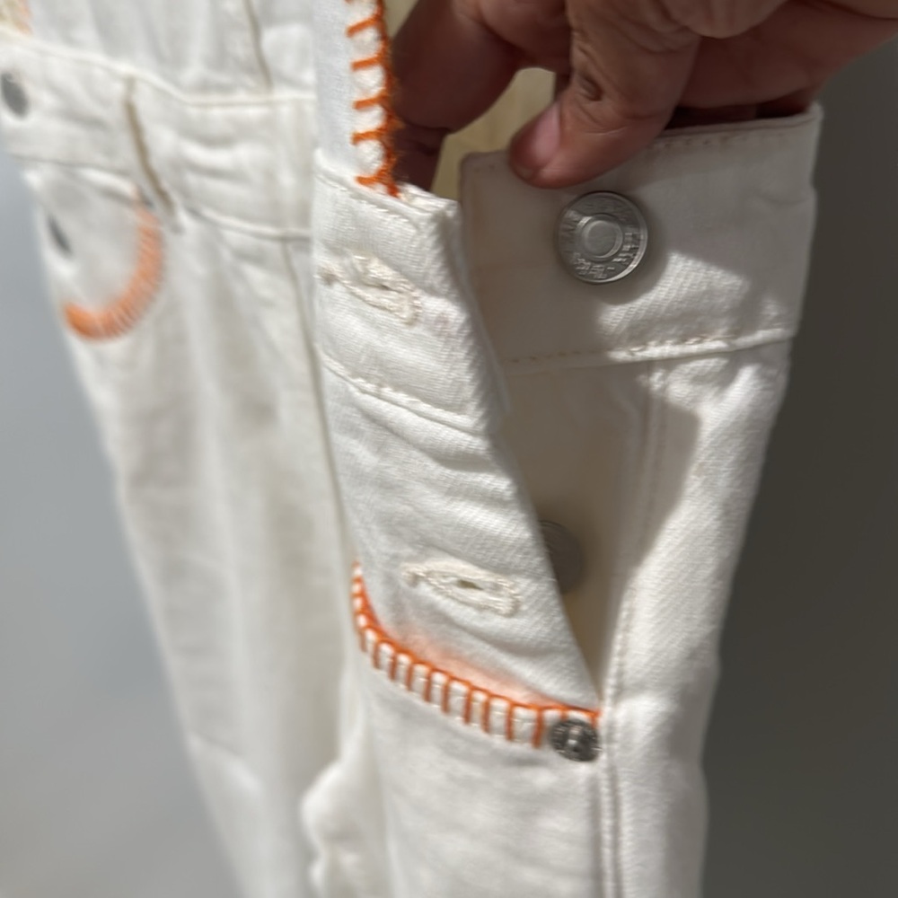 Zara Women's Overalls  Summer Travel  Denim Dungarees Ecru With Topstitching - Picture 4 of 9